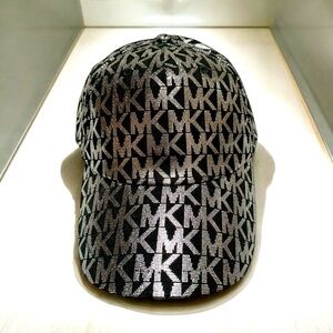 Michael Kors Monogrammed Black & Silver Metallic Baseball Cap OS NWT
